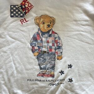 Polo Ralph Lauren Women Madras Bear Hoodie White/ Multicolor Sweatshirt